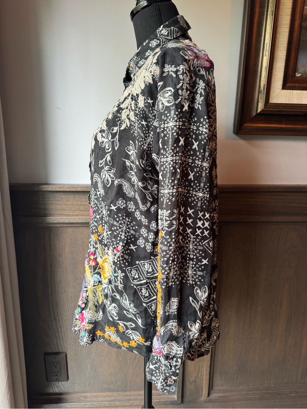 Johnny Was Senia Heavily Embroidered Oversized Button-Down Shirt xs Euc - Picture 6 of 11
